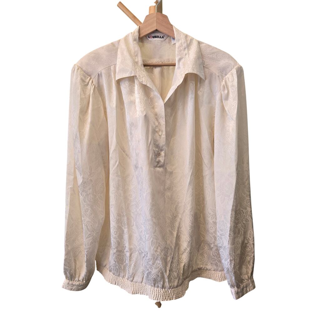 Loubella 18 White/Cream Floral Pattern Long-sleeve Blouse [0468]